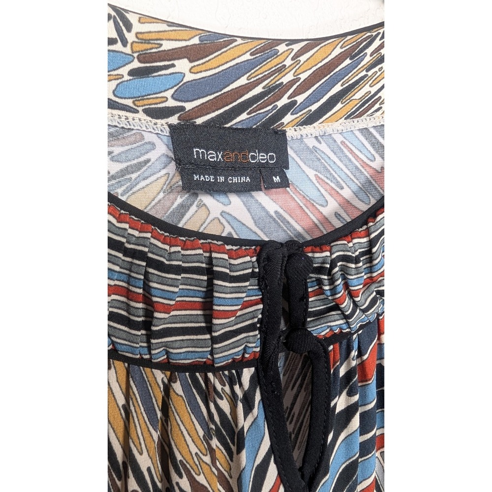Max and Cleo Dress Multicolor Abstract Print Short Sleeve Tie Waist Women's - Picture 3 of 6